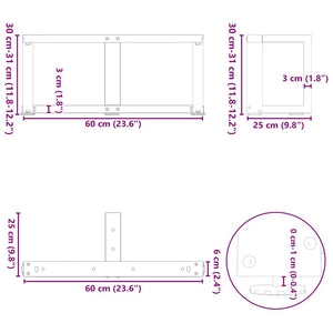 Couchtischbeine T-Form Stahl Natur 60cm 2er-Set