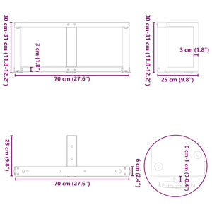 Schwarze Couchtischbeine T-Form, 70 cm, 2er-Set