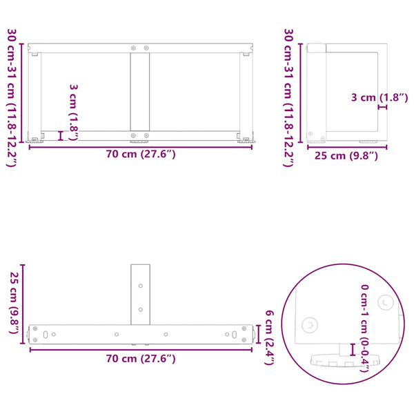 Schwarze Couchtischbeine T-Form, 70 cm, 2er-Set
