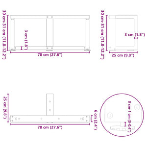 Weiße Couchtischbeine T-Form, 70 cm, 2er Set