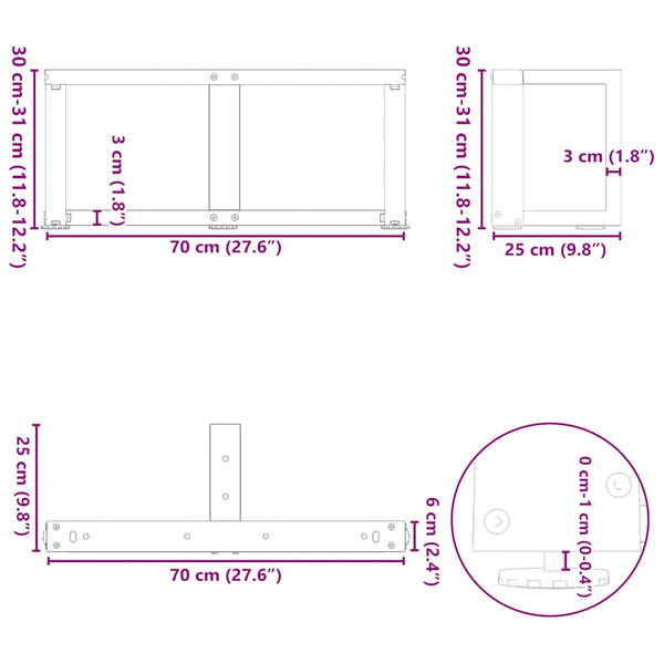 Couchtischbeine T-Form, Stahl Natur, 70cm, 2er-Set