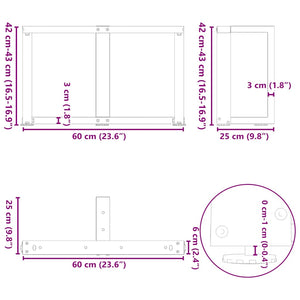 Couchtischbeine T-Form, Stahl Natur, 2er Set