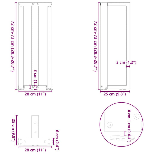 T-Form Konsolentischbeine, Schwarz, 2er Set