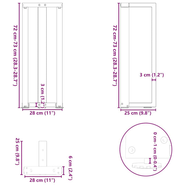 T-Form Konsolentischbeine, Anthrazit, 2er Set