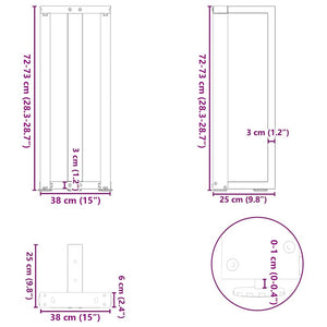 Konsolentischbeine T-Form, Naturstahl, 2er-Set
