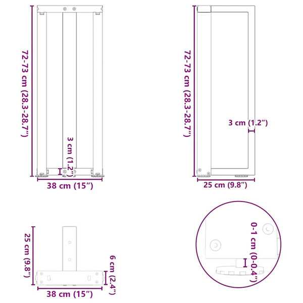 Konsolentischbeine T-Form, Naturstahl, 2er-Set