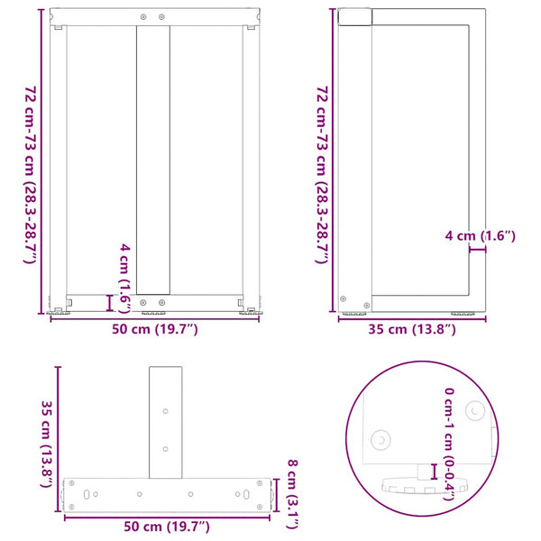 Esstischbeine T-Form, 2er Set, Weiß