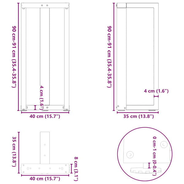 Bartischbeine T-Form Anthrazit, 2er Set