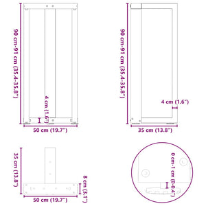 Bartischbeine T-Form, 2er Set, Schwarz, Stahl