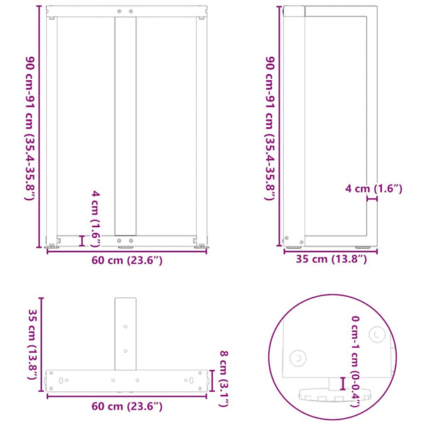 vidaXL Pieds de table de bar en T 2 pcs Anthracite 60x35x(90-91) cm Acier