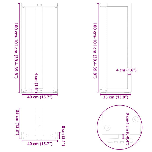 Schwarze Bartischbeine T-Form, 2er Set