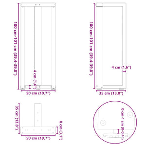 Bartischbeine T-Form, 2er Set, Schwarz