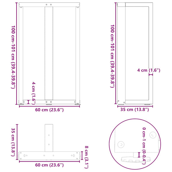 Bartischbeine T-Form, 2er Set, Schwarz