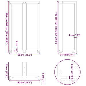 vidaXL Pieds de table de bar en T 2 pcs Anthracite 60x35x(100-101) cm Acier