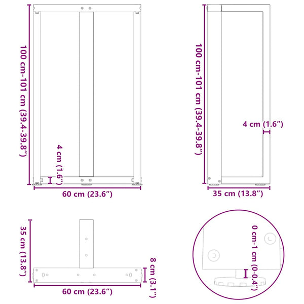 vidaXL Pieds de table de bar en T 2 pcs Anthracite 60x35x(100-101) cm Acier
