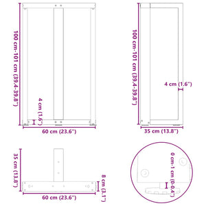 Bartischbeine T-Form, 2er Set, Naturstahl