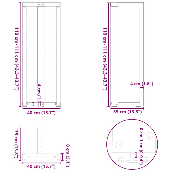 Weiße Bartischbeine T-Form, 2er Set
