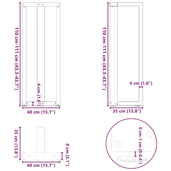 vidaXL Pieds de table de bar en T 2 pcs Anthracite 40x35x(110-111) cm Acier
