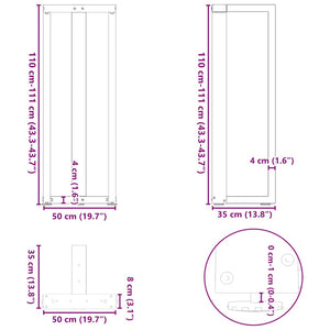 Bartischbeine T-Form, 2er Set, Weiß