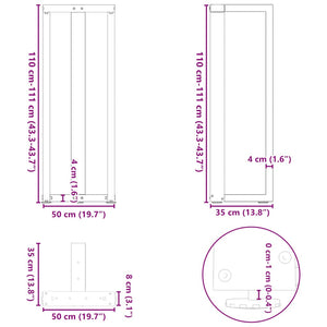 Stehtischbeine T-Form, 2er Set, Naturstahl