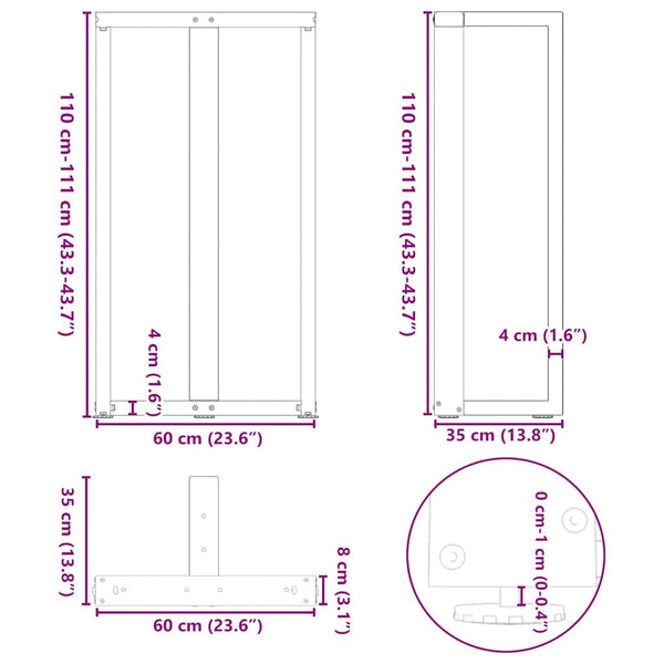Schwarze Bartischbeine T-Form, 2er Set