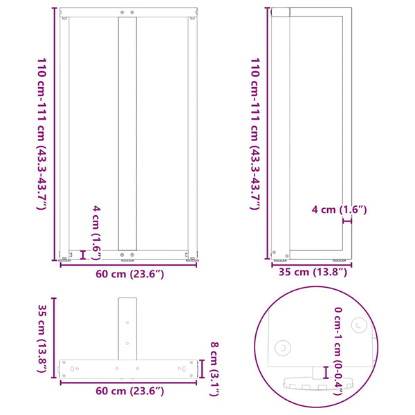 vidaXL Pieds de table de bar en T 2 pcs Anthracite 60x35x(110-111) cm Acier