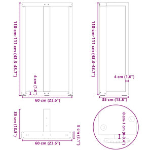 Bartischbeine T-Form, 2er Set, Naturstahl