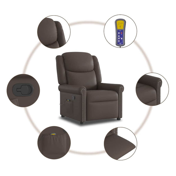 vidaXL Fauteuil de massage Marron Similicuir Brillant