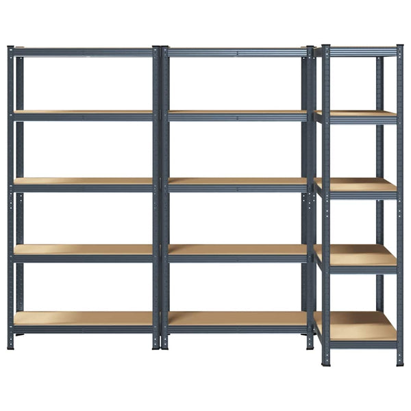Schwerlastregale, 5 Böden, 3er Set, Anthrazit