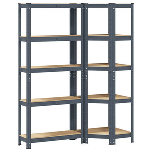 Regal Set Anthrazit 5 Böden Stahl & Holz