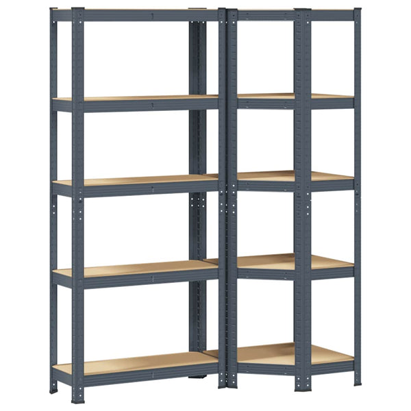 Regal Set Anthrazit 5 Böden Stahl & Holz