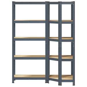 Regal Set Anthrazit 5 Böden Stahl & Holz