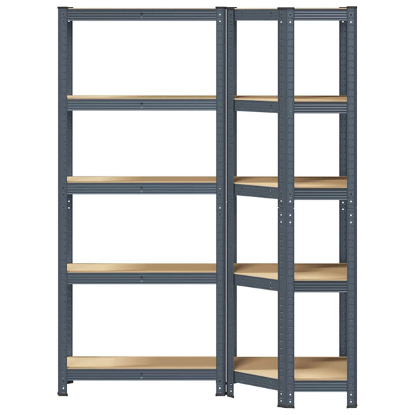 Regal Set Anthrazit 5 Böden Stahl & Holz