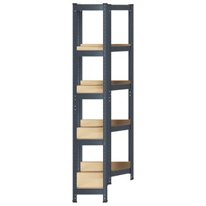 Regal Set Anthrazit 5 Böden Stahl & Holz