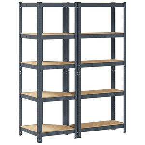Regal Set Anthrazit 5 Böden Stahl & Holz