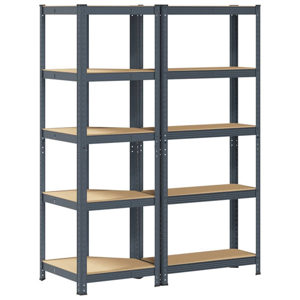 Regal Set Anthrazit 5 Böden Stahl & Holz