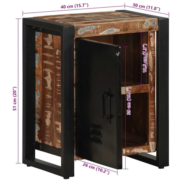 Mehrfarbiger Nachttisch Altholz Massiv 40x30x51 cm