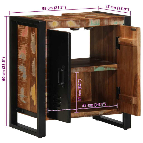 Badezimmerschrank Braun Massivholz mit Regal