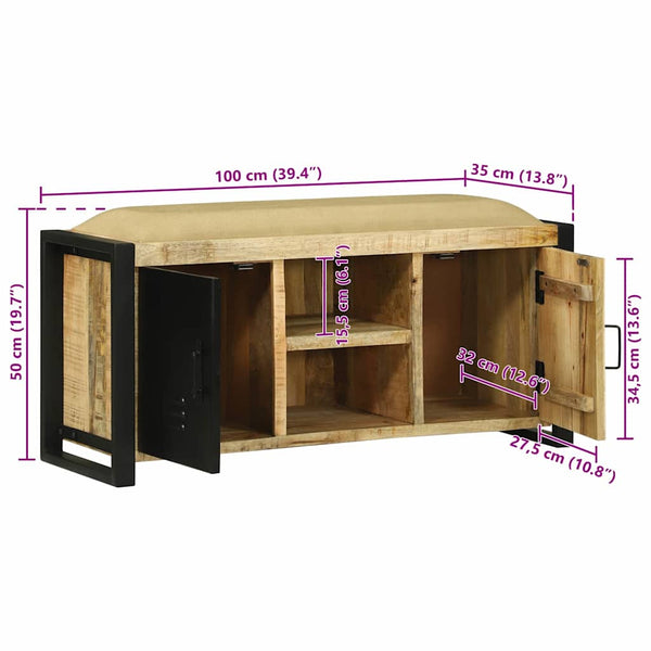 Bank Schrank Braun Massivholz Mango 100x35x50 cm