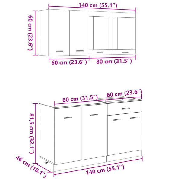 4-tlg Küchenschrank Set Sonoma-Eiche