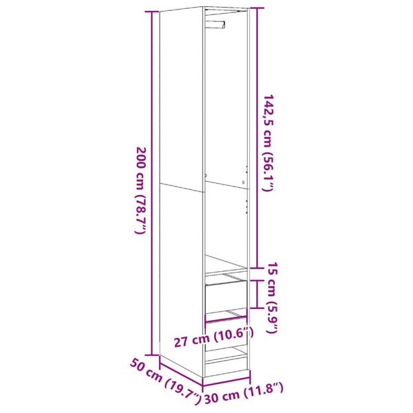 Schwarzer Kleiderschrank 30x50x200 cm