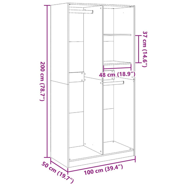Kleiderschrank Grau Sonoma 100x50x200 cm