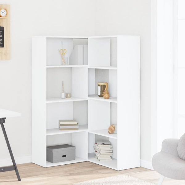Eck Bücherregal Weiß, 4 Etagen