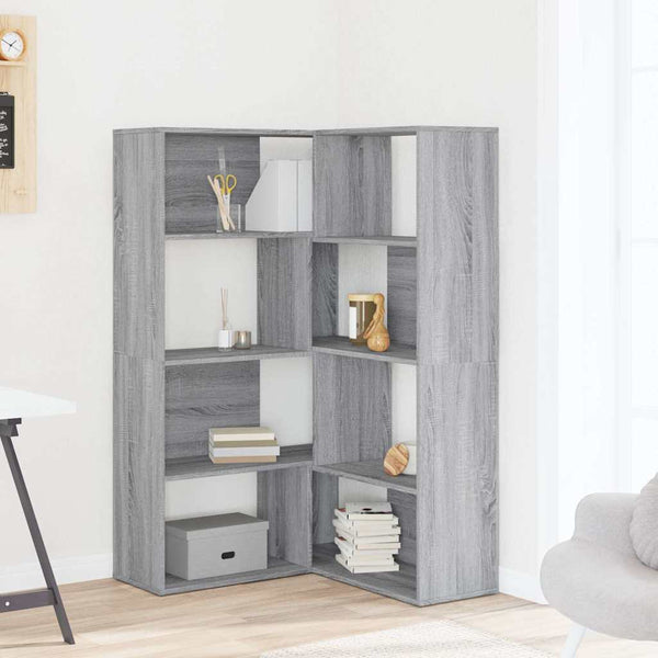 Eck-Bücherregal Grau Sonoma, 4 Etagen
