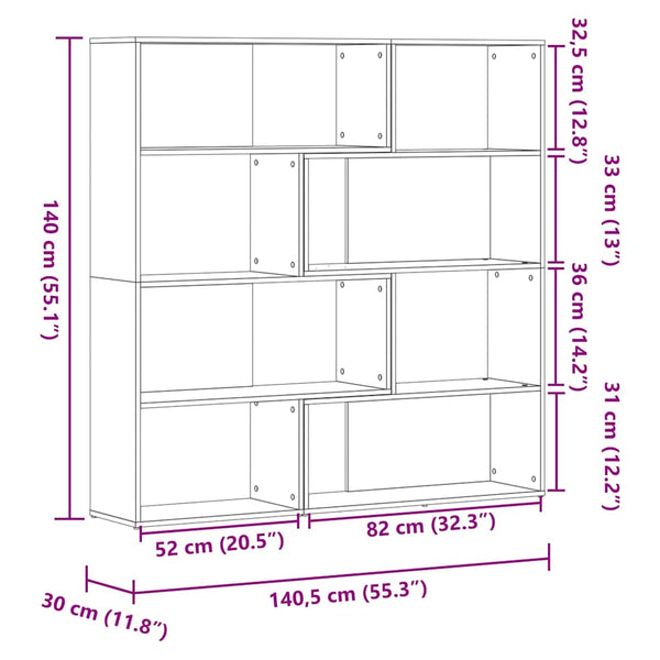 Eck-Bücherregal Grau Sonoma, 4 Etagen