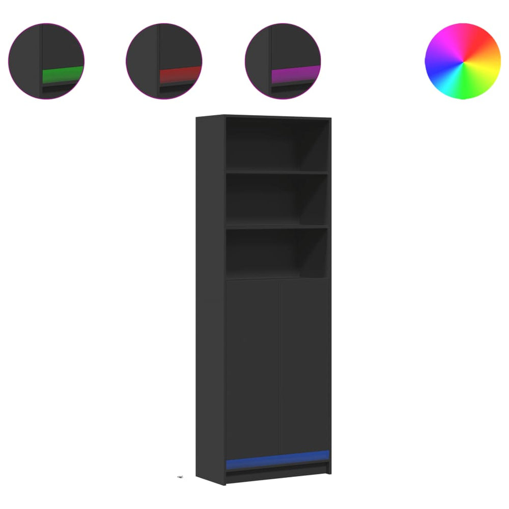 Highboard mit LED Schwarz 69x32,5x200 cm