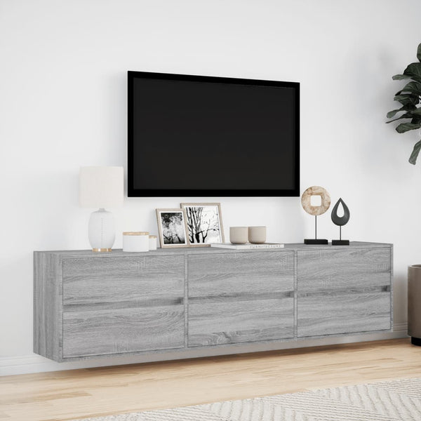 TV-Wandschrank mit LED, Grau Sonoma, 180 cm