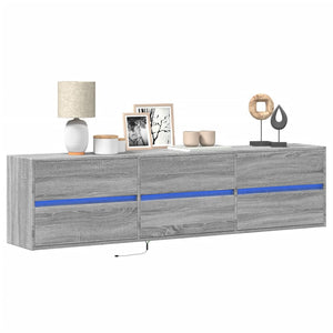 TV-Wandschrank mit LED, Grau Sonoma, 180 cm