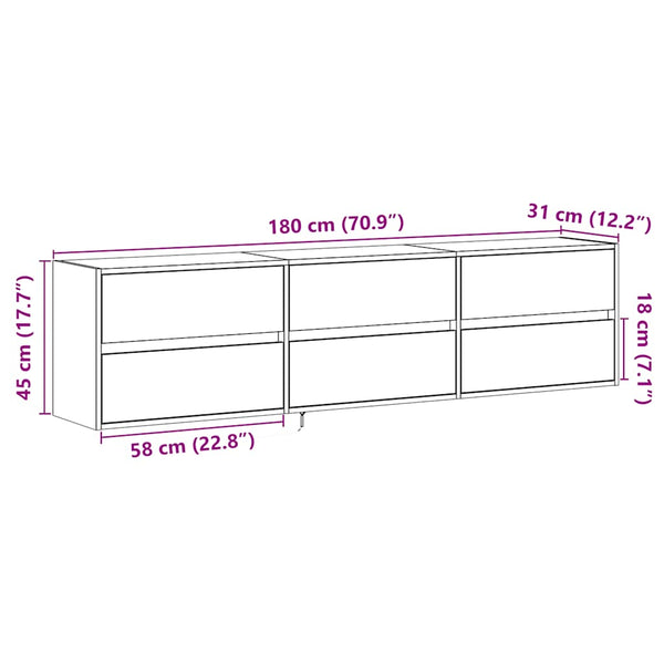 TV-Wandschrank mit LED, Braun Eichen-Optik, 180 cm