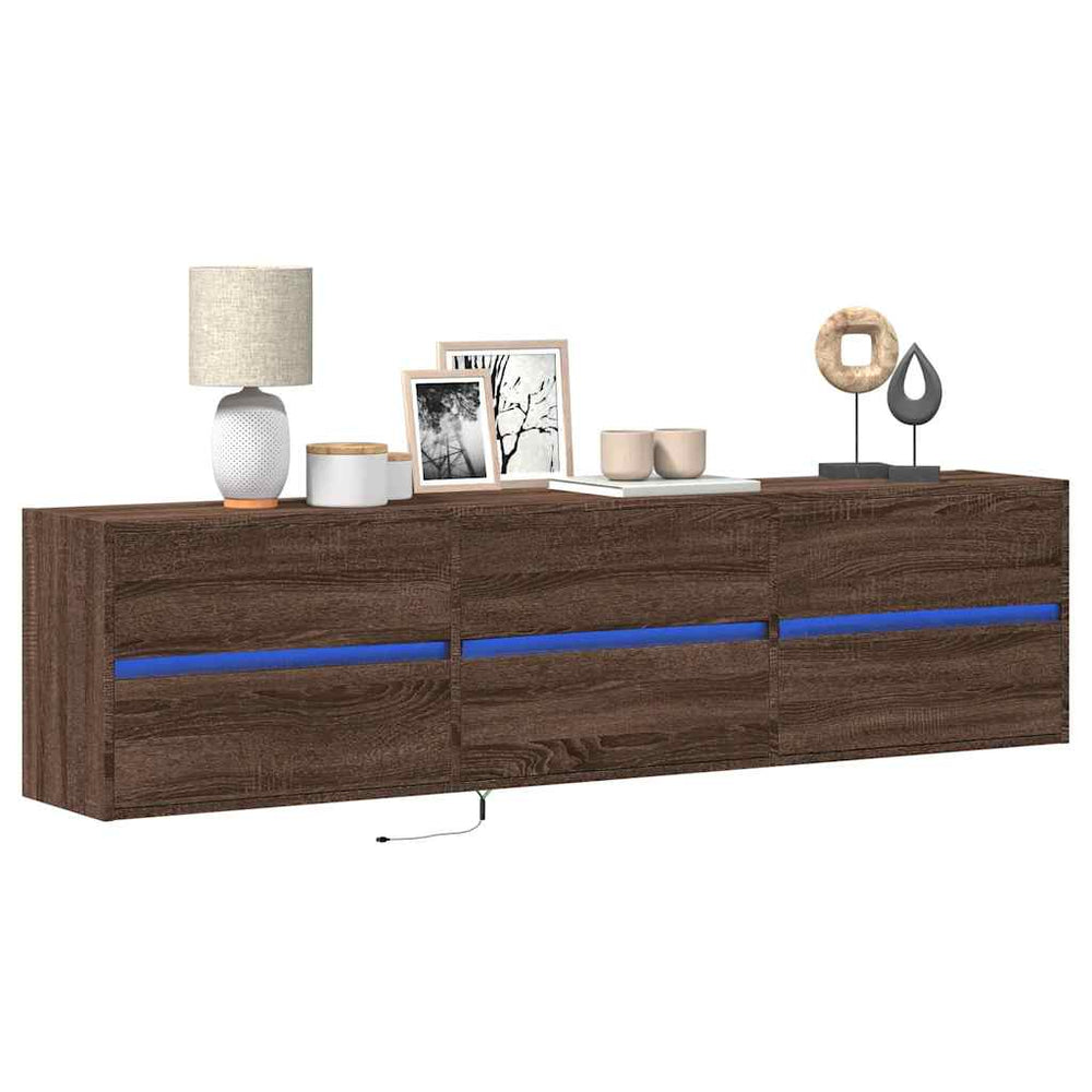 TV-Wandschrank mit LED, Braun Eichen-Optik, 180 cm